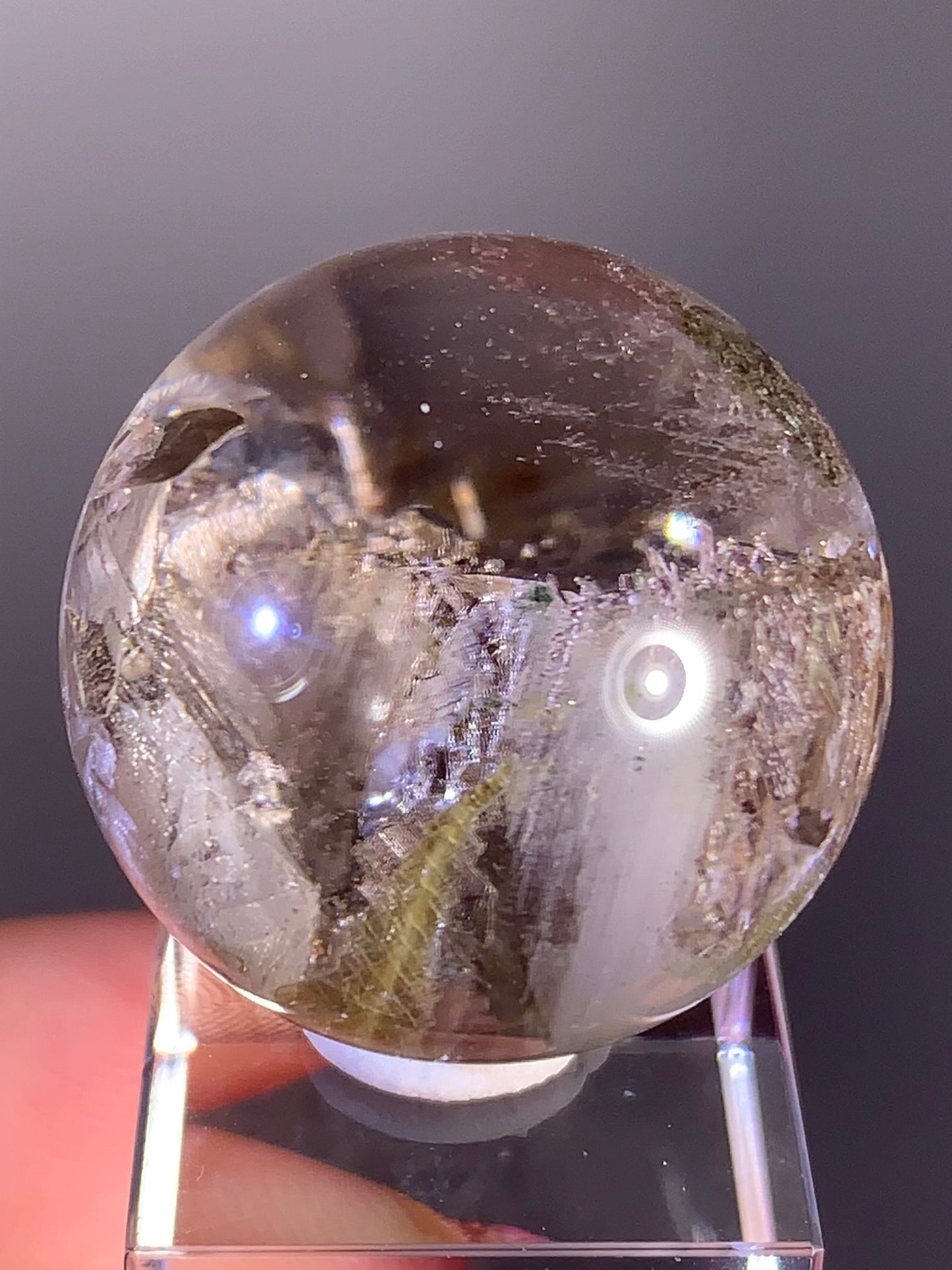 High-Quality Garden Quartz Sphere with Amphibole & Tourmaline Inclusions – Zambia