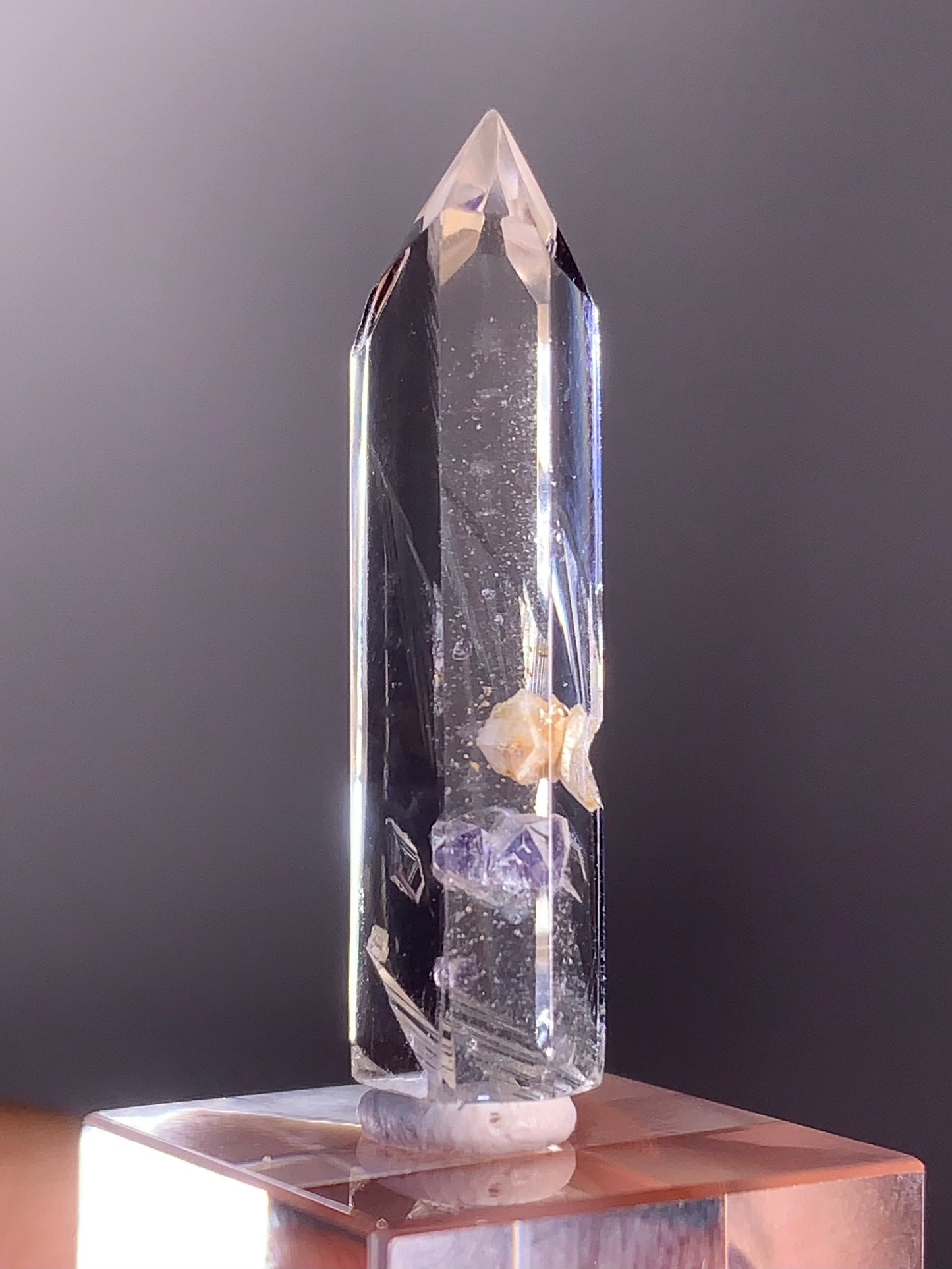 Purple Fluorite in Quartz Tower – Madagascar