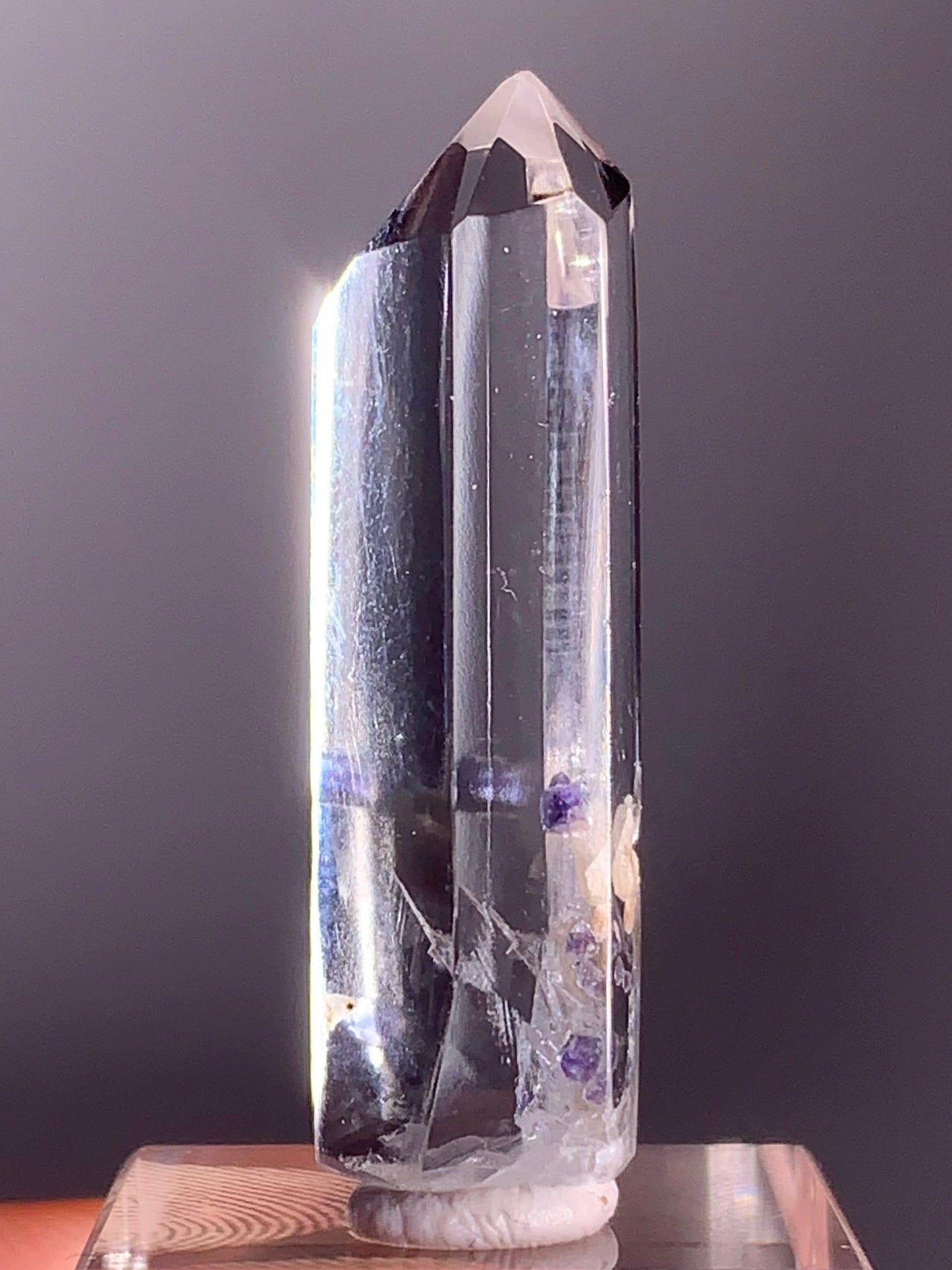 Purple Fluorite in Quartz Tower – Madagascar