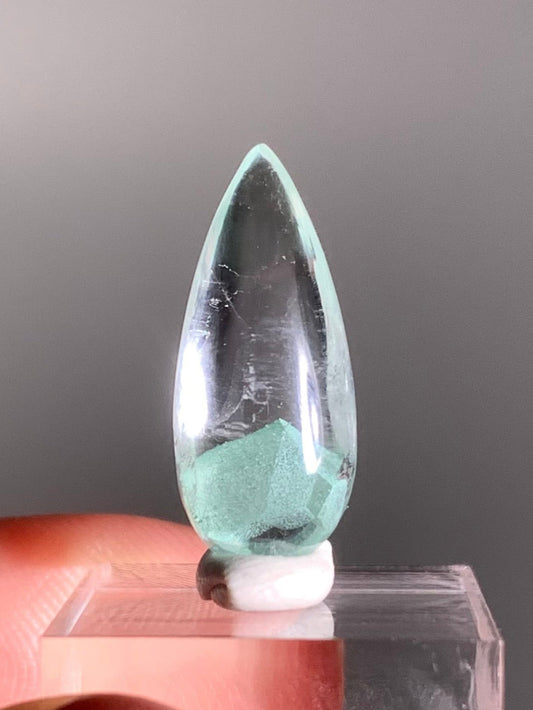 Teardrop-Polished Phantom Quartz with Rare Tiffany Blue Color from Madagascar – Ideal for a Pendant