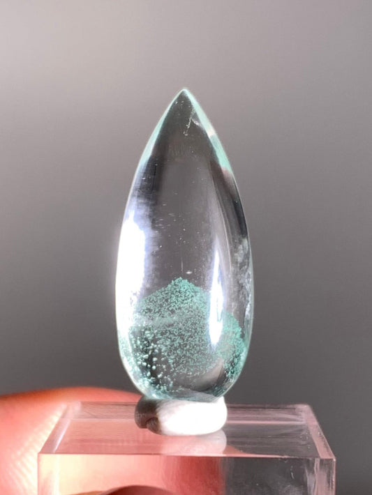 Teardrop-Polished Phantom Quartz with Rare Tiffany Blue Color from Madagascar – Ideal for a Pendant