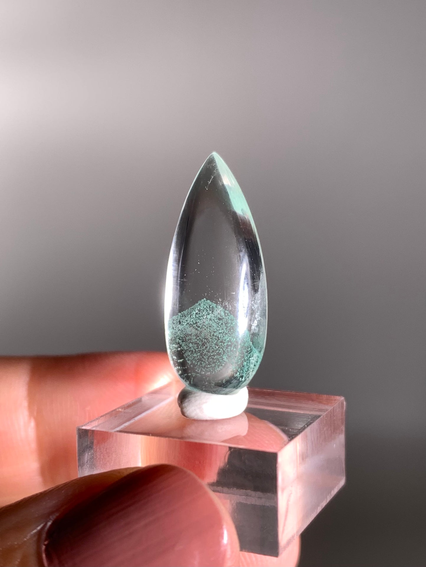 Teardrop-Polished Phantom Quartz with Rare Tiffany Blue Color from Madagascar – Ideal for a Pendant