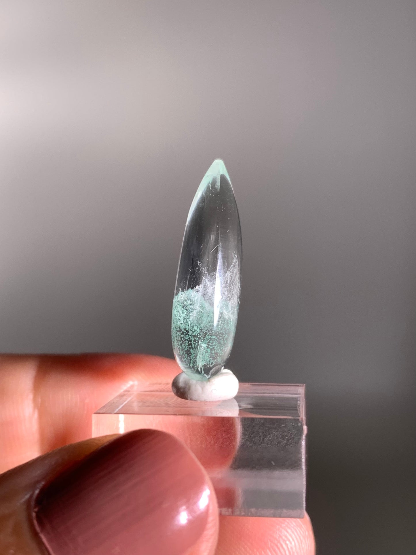Teardrop-Polished Phantom Quartz with Rare Tiffany Blue Color from Madagascar – Ideal for a Pendant