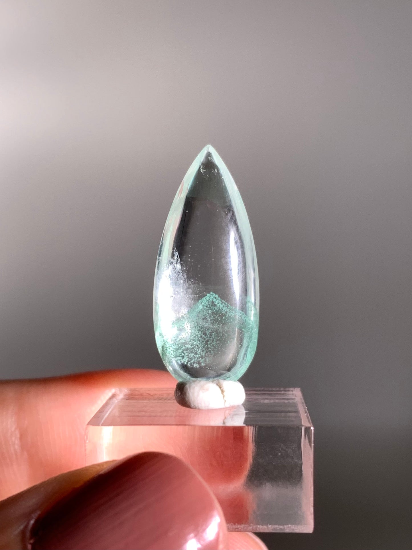Teardrop-Polished Phantom Quartz with Rare Tiffany Blue Color from Madagascar – Ideal for a Pendant