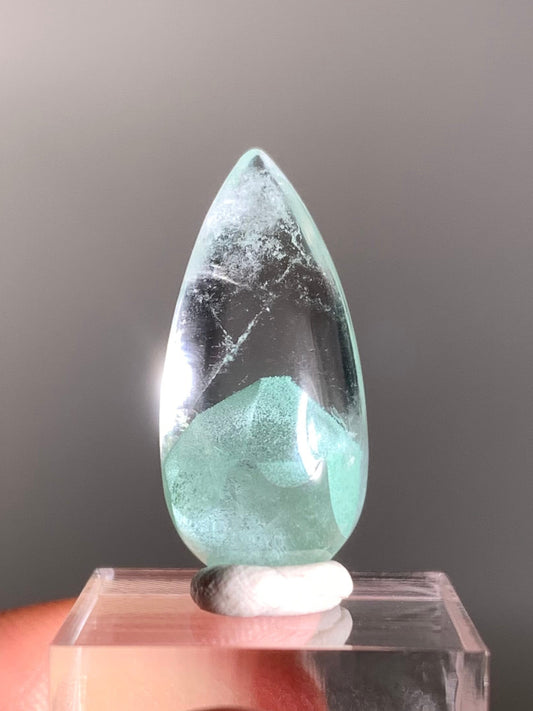 Teardrop-Polished Phantom Quartz with Rare Tiffany Blue Color from Madagascar