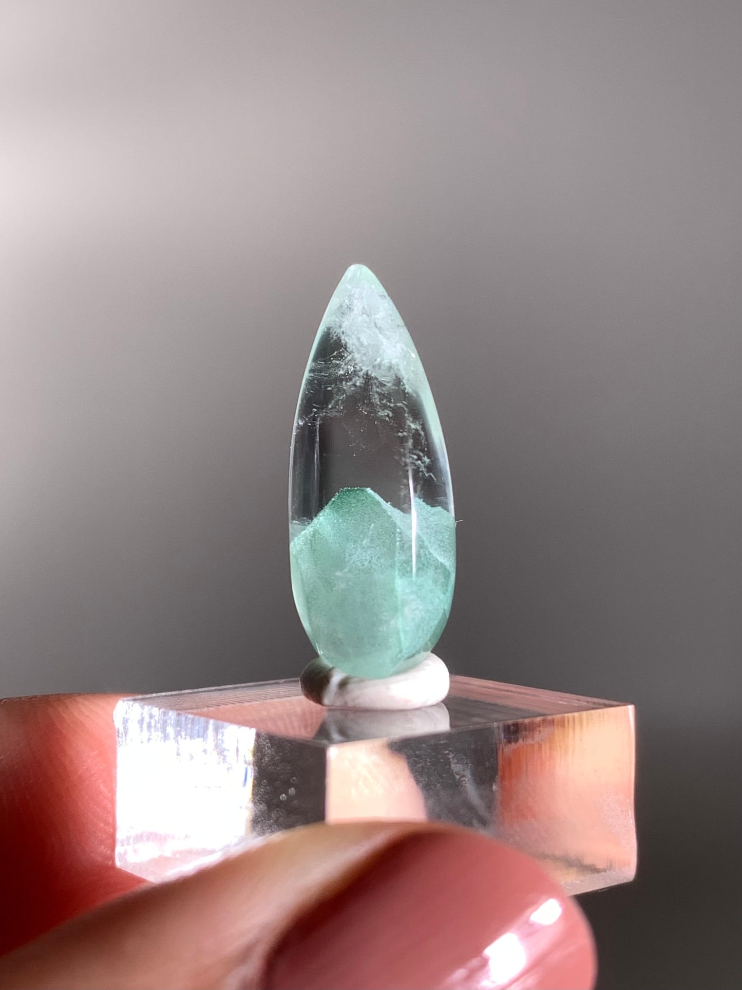 Teardrop-Polished Phantom Quartz with Rare Tiffany Blue Color from Madagascar