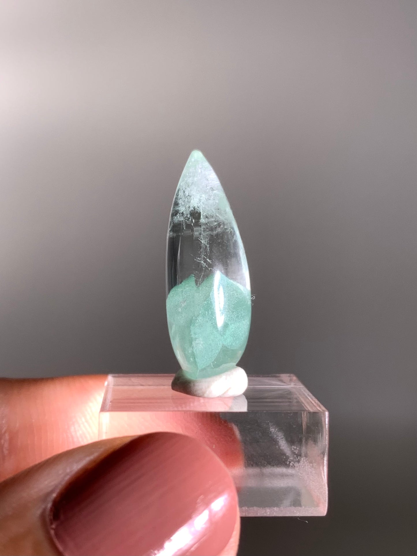 Teardrop-Polished Phantom Quartz with Rare Tiffany Blue Color from Madagascar