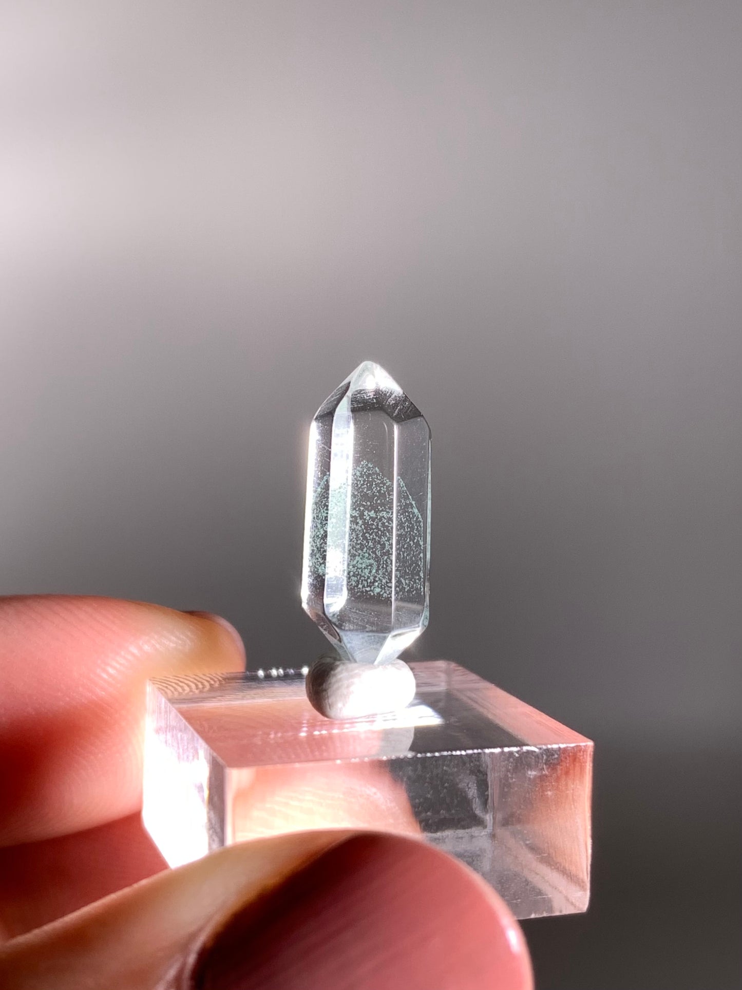 Double-Terminated, Polished Phantom Quartz with Rare Tiffany Blue Color from Madagascar