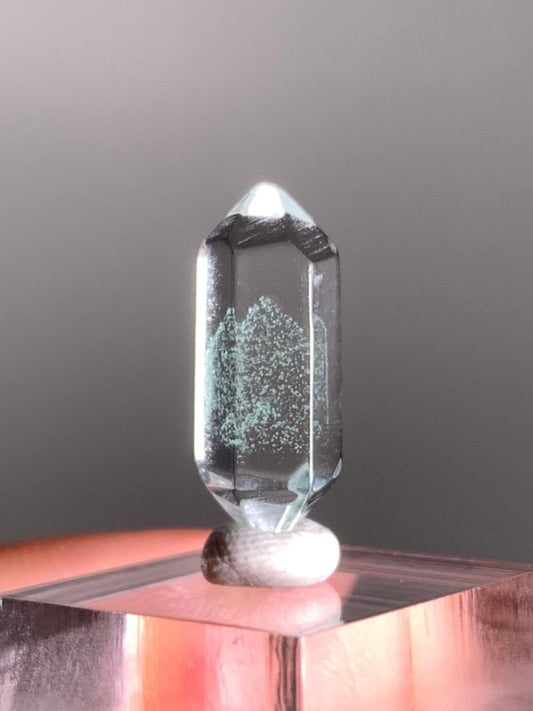 Double-Terminated, Polished Phantom Quartz with Rare Tiffany Blue Color from Madagascar