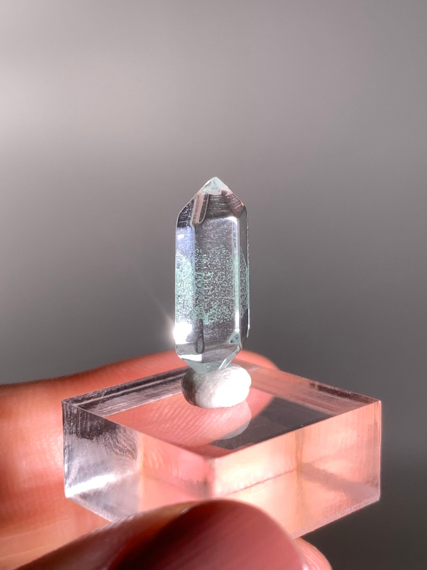 Double-Terminated, Polished Phantom Quartz with Rare Tiffany Blue Color from Madagascar