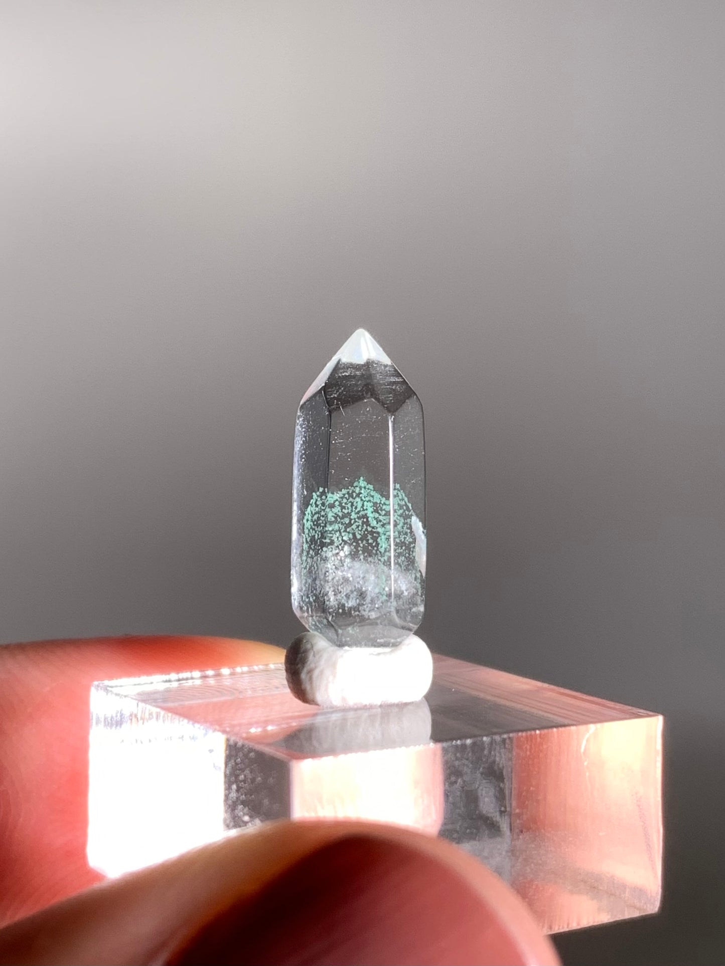 Double-Terminated "Quartz-in-Quartz" Polished Phantom Quartz with Rare Tiffany Blue Color from Madagascar