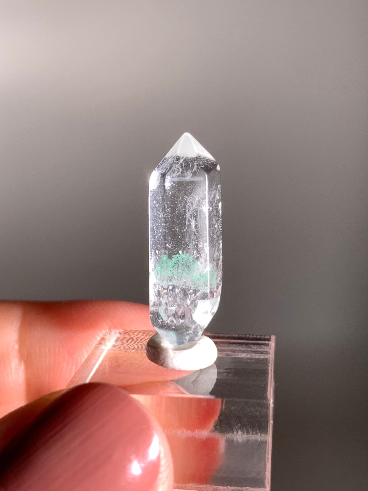 Double-Terminated, Polished Phantom Quartz with Rare Tiffany Blue Color from Madagascar