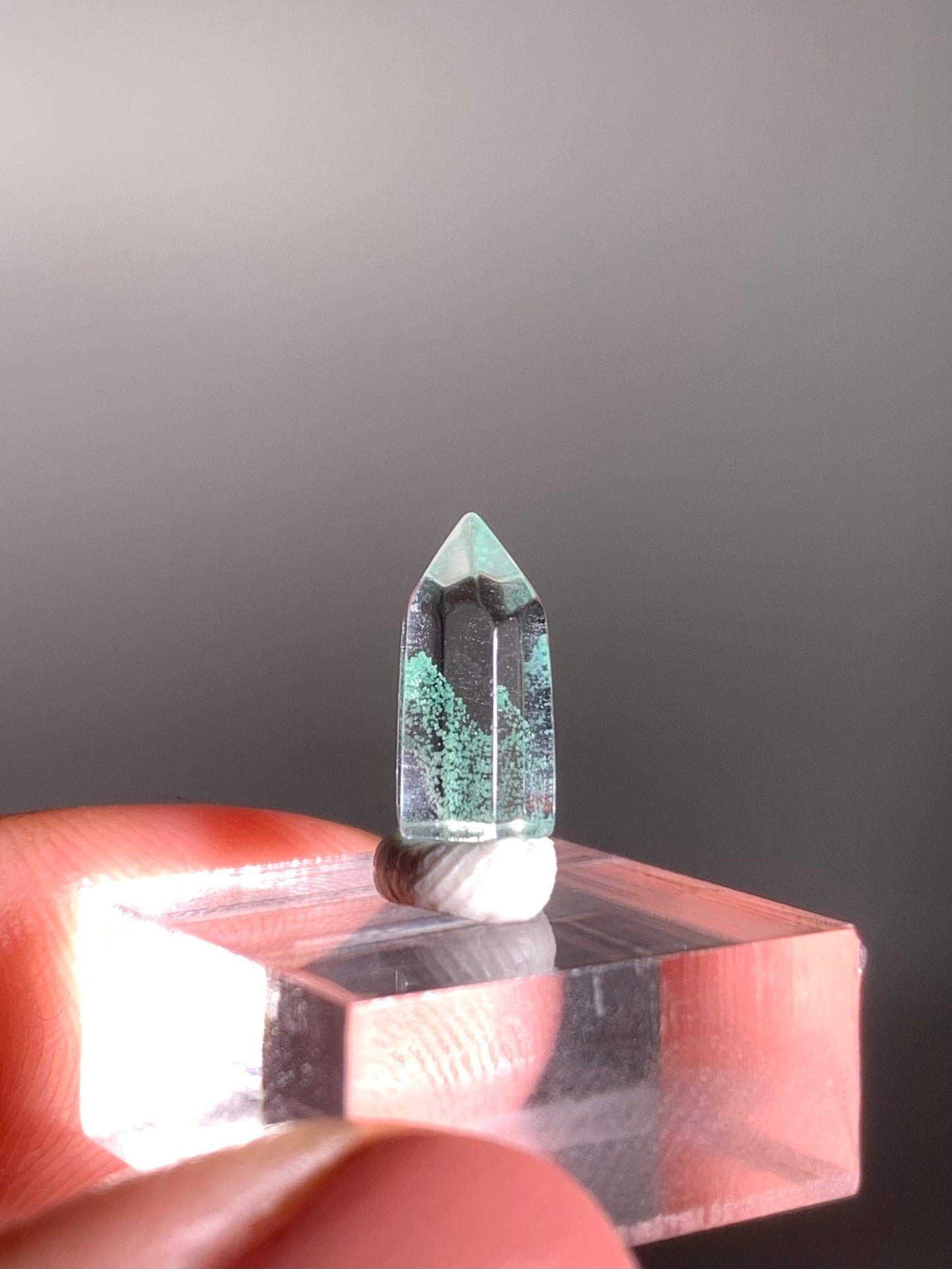 Polished Phantom Quartz Tower with Rare Tiffany Blue Color from Madagascar