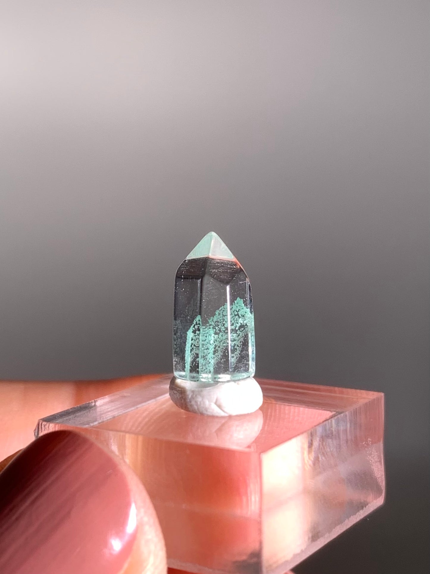 Polished Phantom Quartz Tower with Rare Tiffany Blue Color from Madagascar