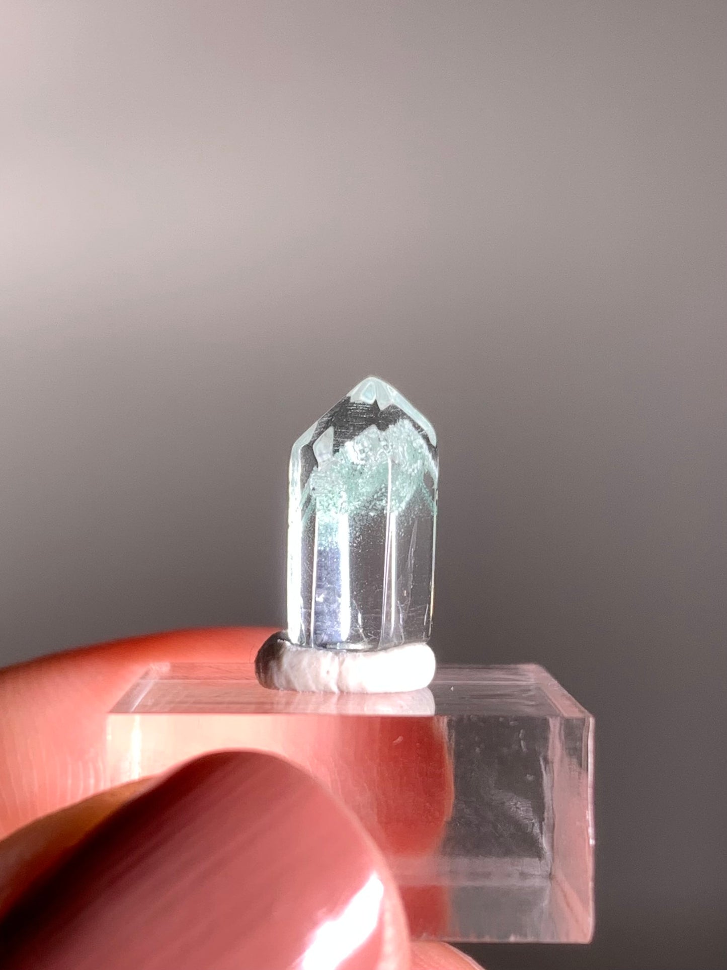 Polished Phantom Quartz Tower with Rare Tiffany Blue Color from Madagascar