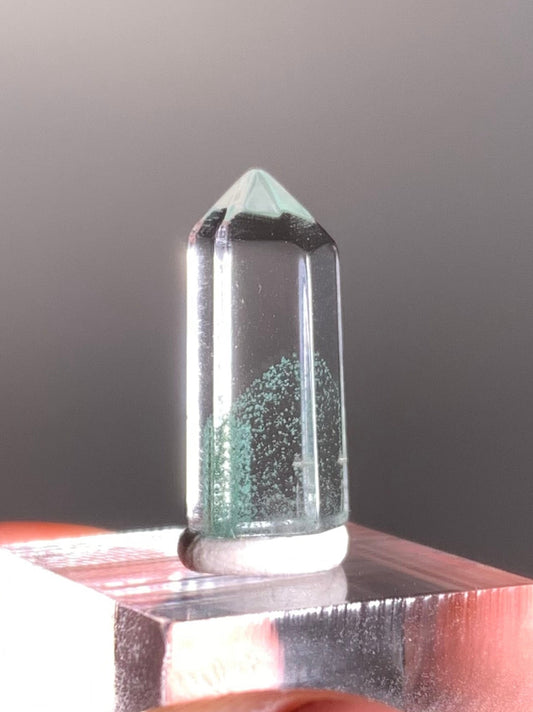 Polished Phantom Quartz Tower with Rare Tiffany Blue Color from Madagascar