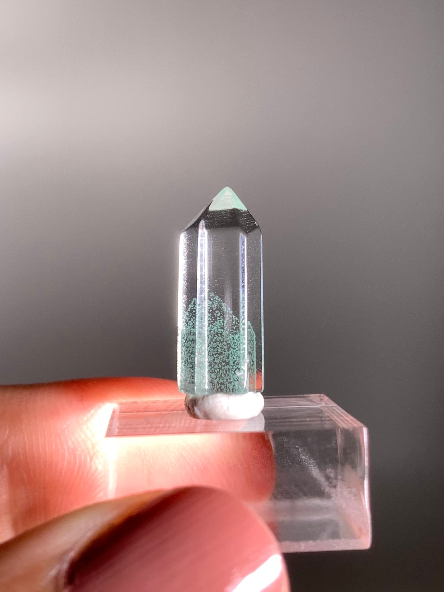 Polished Phantom Quartz Tower with Rare Tiffany Blue Color from Madagascar