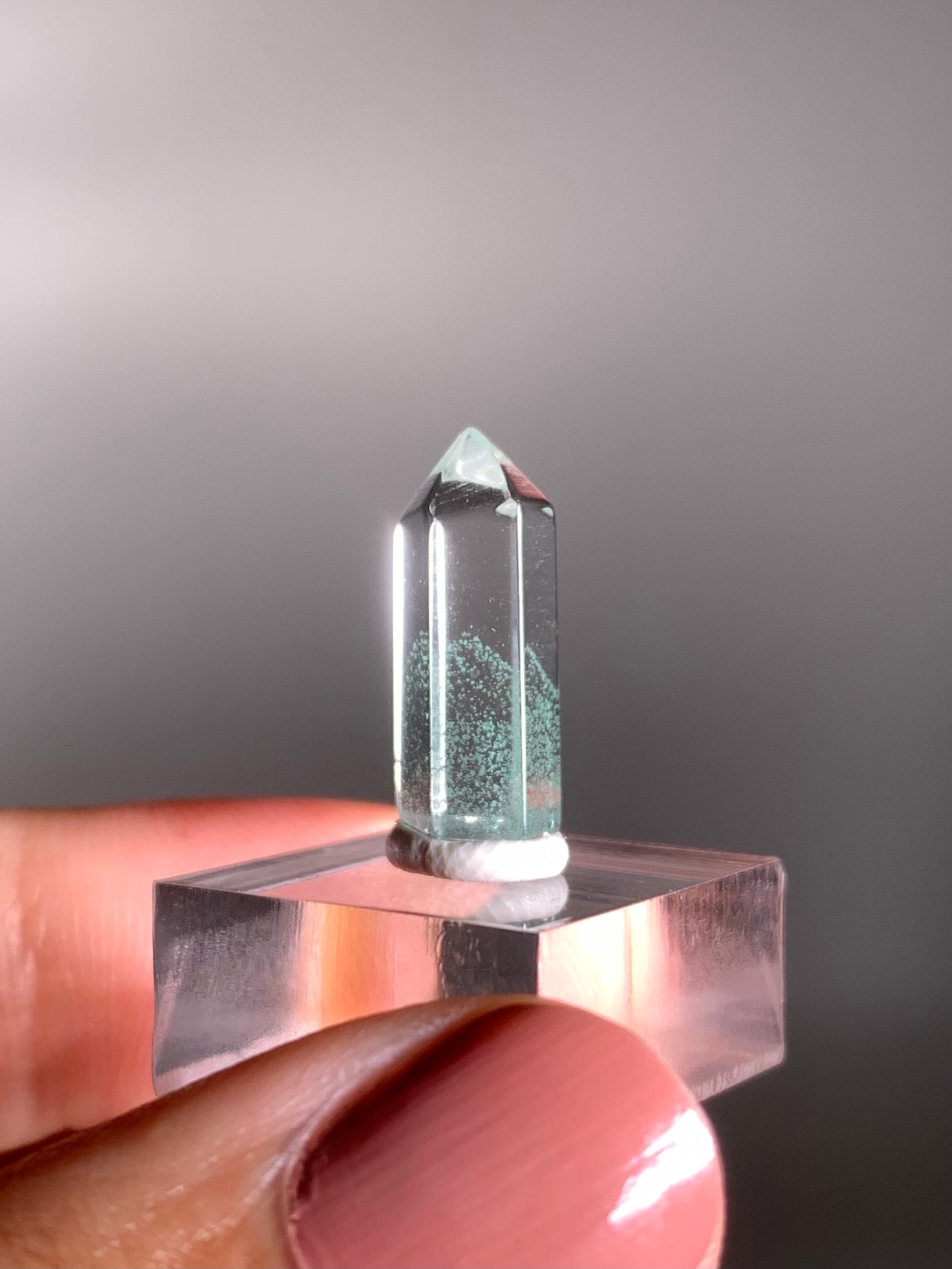 Polished Phantom Quartz Tower with Rare Tiffany Blue Color from Madagascar