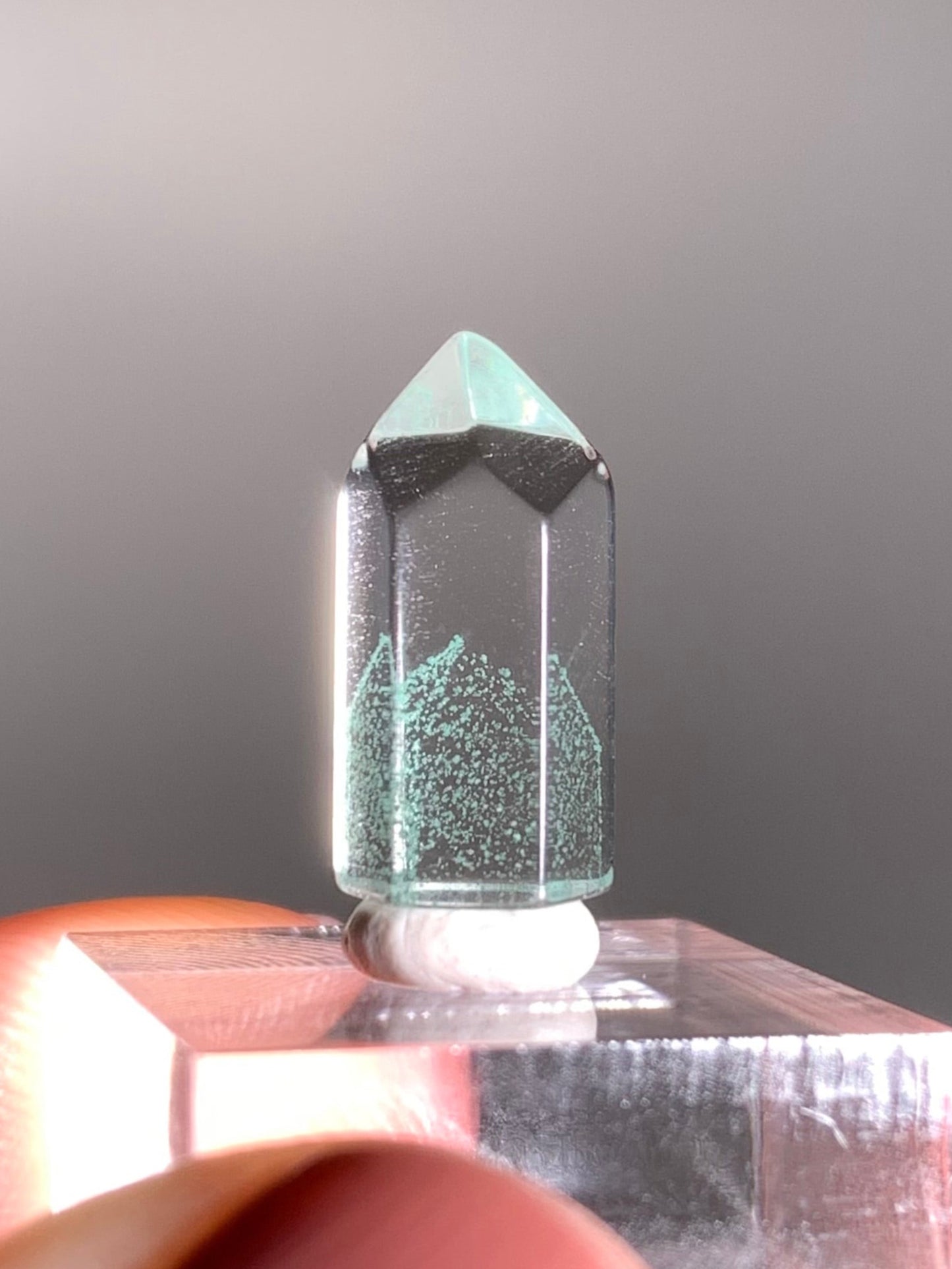 Polished Phantom Quartz Tower with Rare Tiffany Blue Color from Madagascar