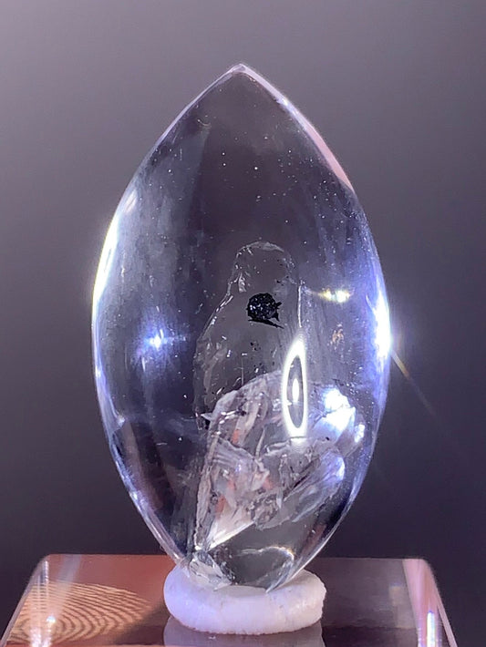 High-Grade Polished Enhydro Quartz Teardrop with Falling Carbon Sand