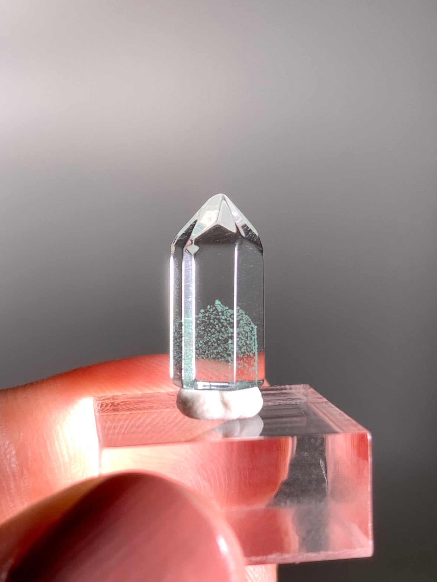 Polished Phantom Quartz Tower with Rare Tiffany Blue Color from Madagascar