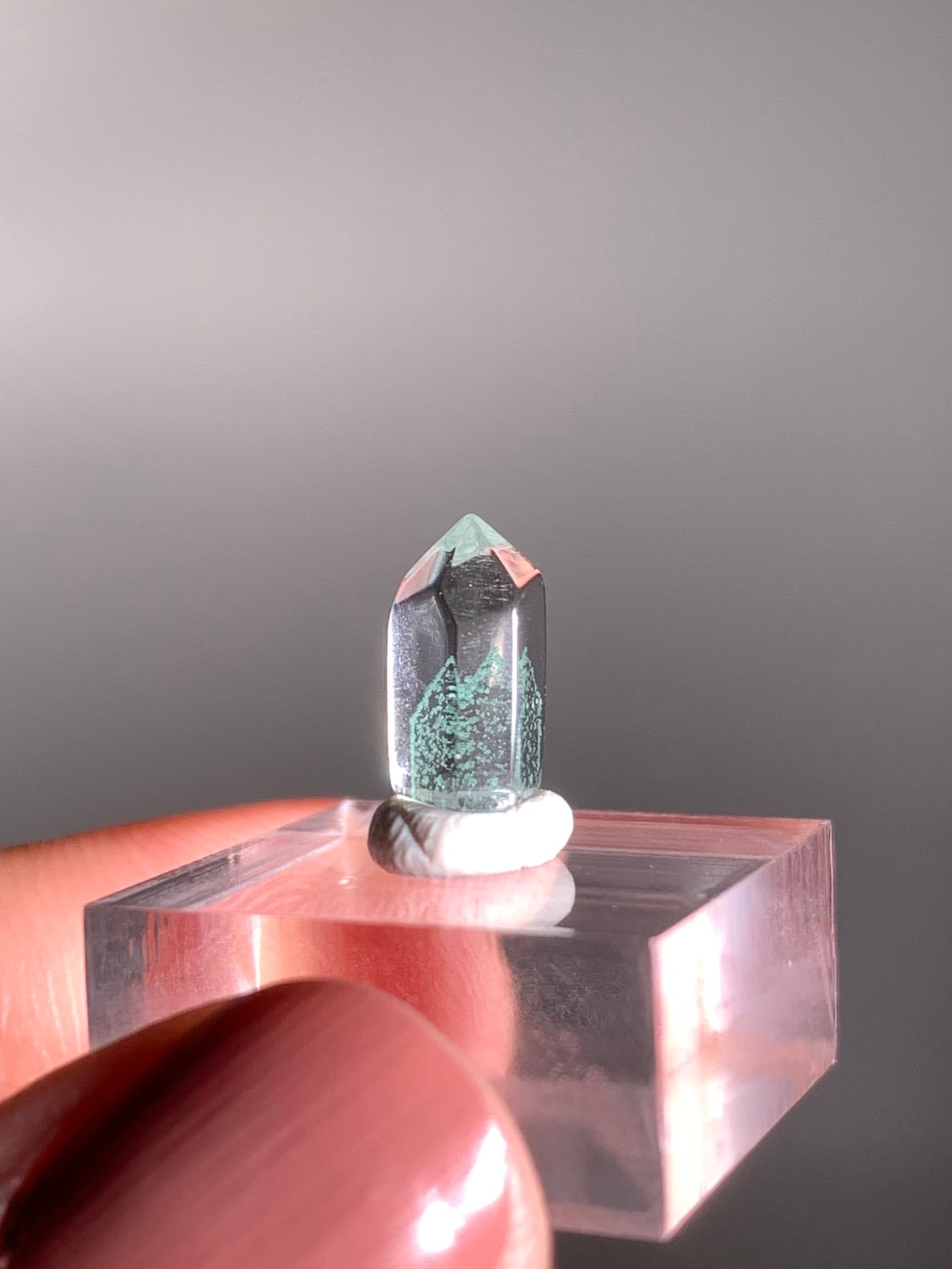 Polished Phantom Quartz Tower with Rare Tiffany Blue Color from Madagascar