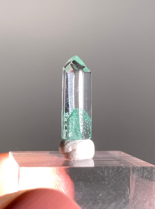 Polished Phantom Quartz Tower with Rare Tiffany Blue Color from Madagascar