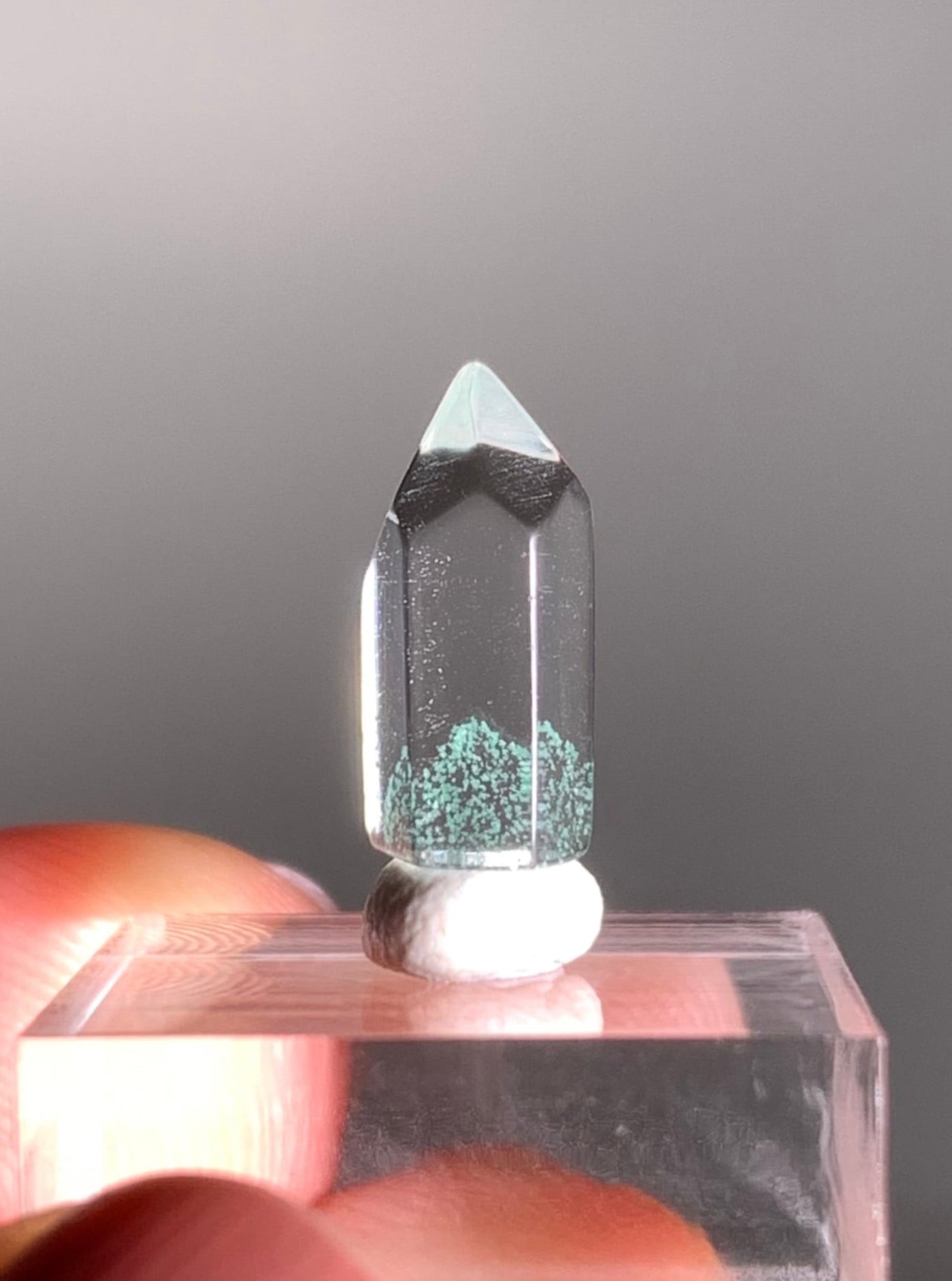 Polished Phantom Quartz Tower with Rare Tiffany Blue Color from Madagascar
