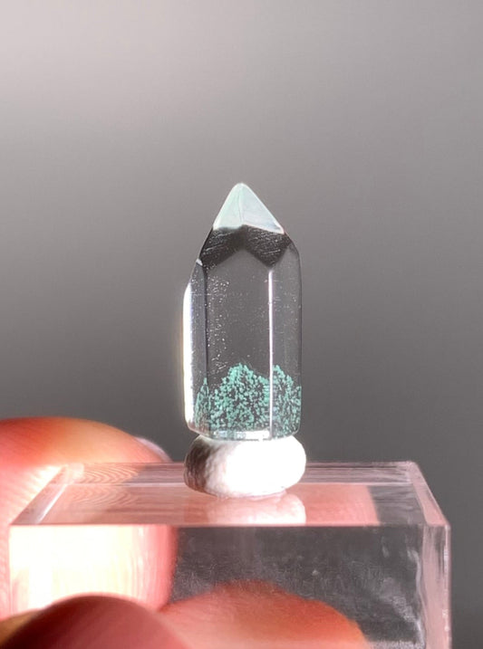 Polished Phantom Quartz Tower with Rare Tiffany Blue Color from Madagascar