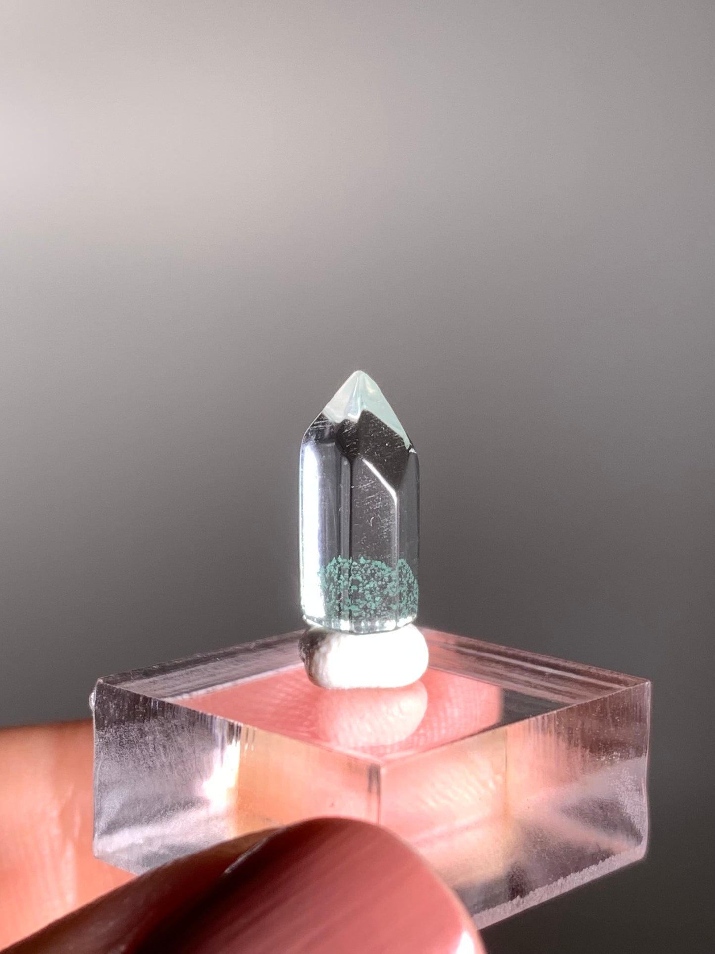 Polished Phantom Quartz Tower with Rare Tiffany Blue Color from Madagascar