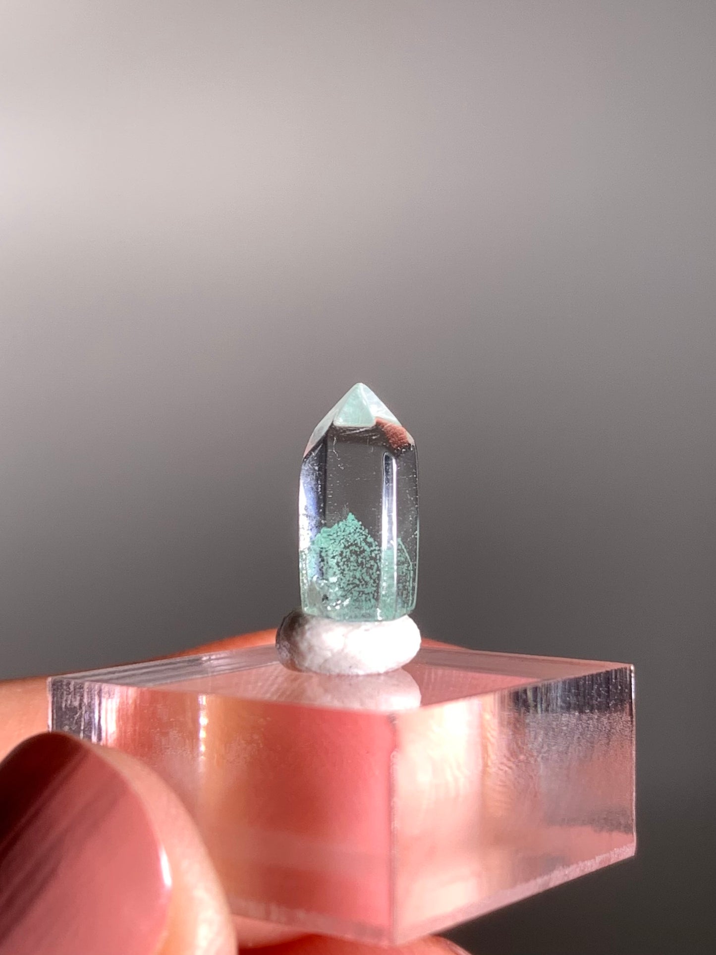 Polished Phantom Quartz Tower with Rare Tiffany Blue Color from Madagascar