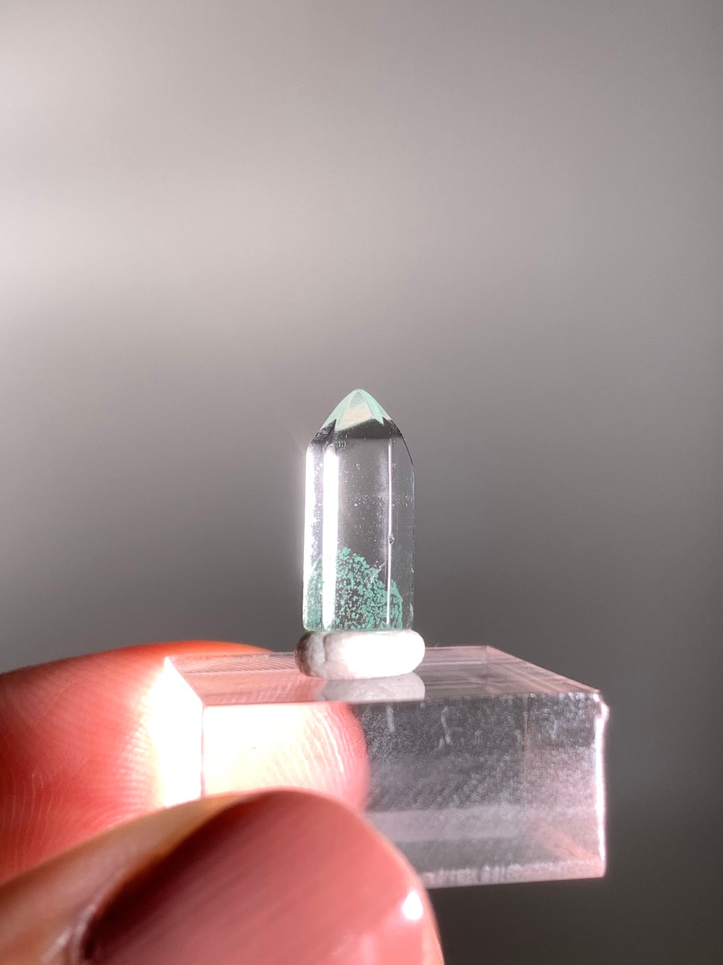 Polished Phantom Quartz Tower with Rare Tiffany Blue Color from Madagascar