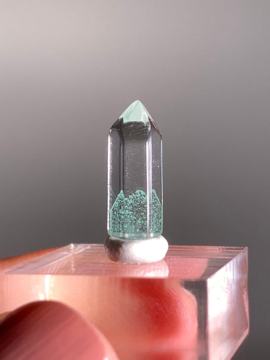 Polished Phantom Quartz Tower with Rare Tiffany Blue Color from Madagascar