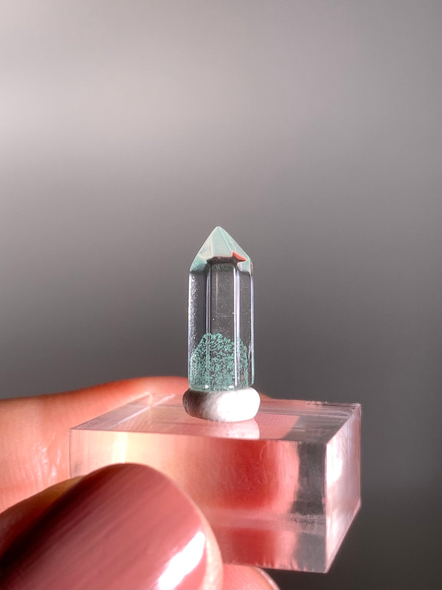 Polished Phantom Quartz Tower with Rare Tiffany Blue Color from Madagascar