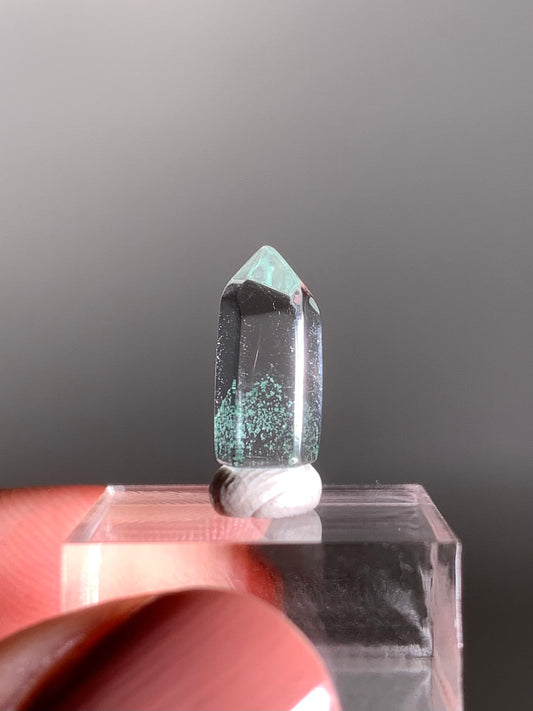 Polished Phantom Quartz Tower with Rare Tiffany Blue Color from Madagascar