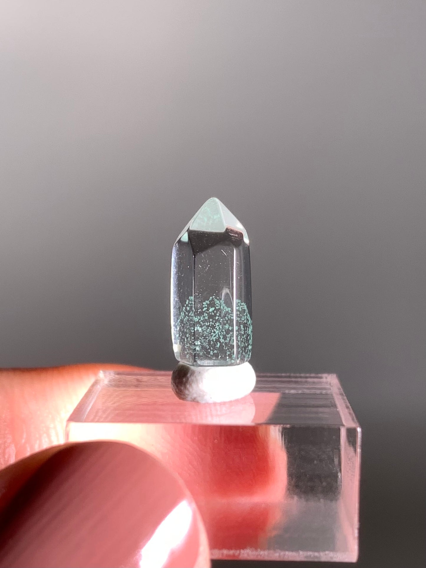 Polished Phantom Quartz Tower with Rare Tiffany Blue Color from Madagascar