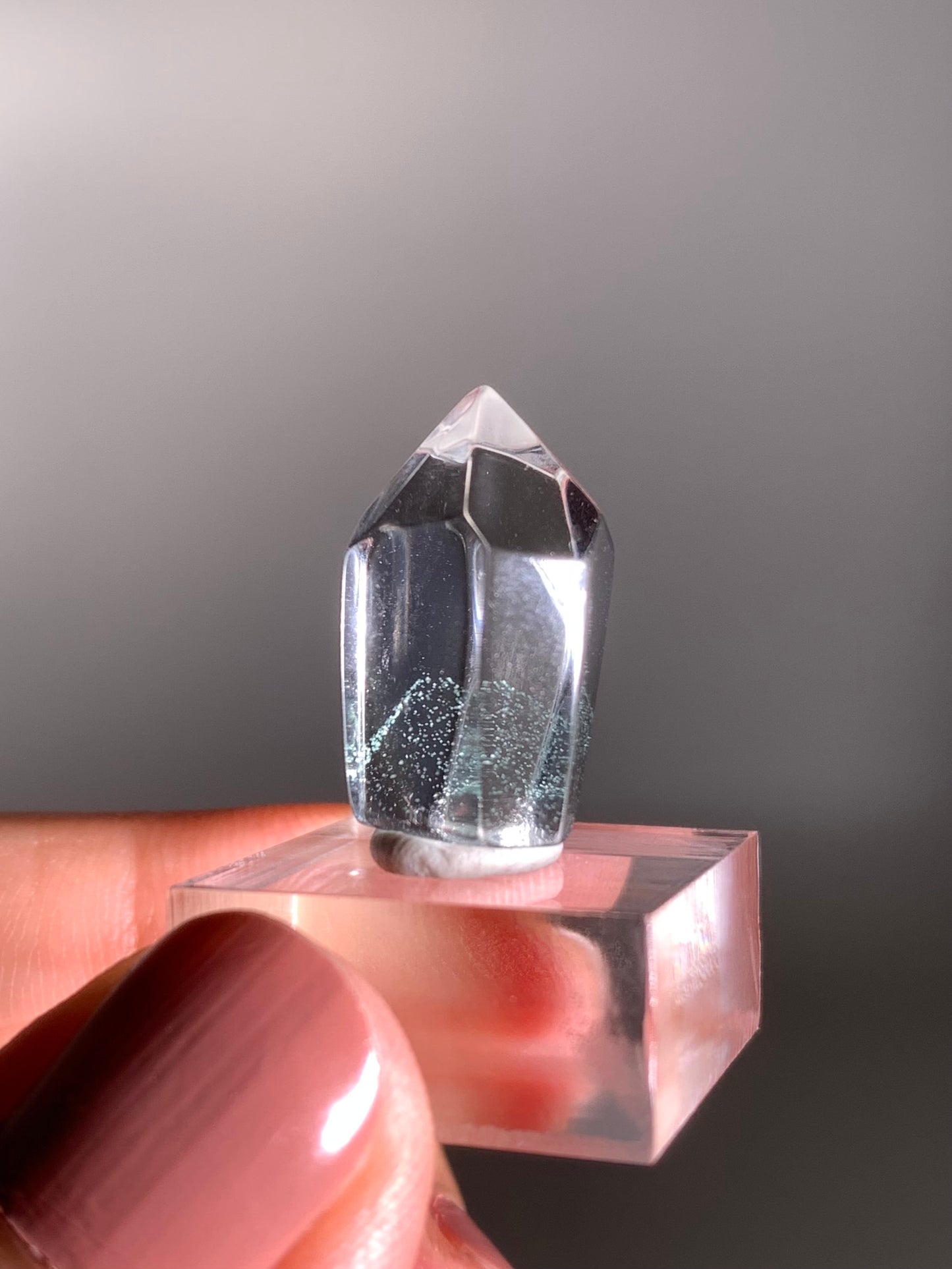 Polished Phantom Quartz Tower with Rare Tiffany Blue Color from Madagascar