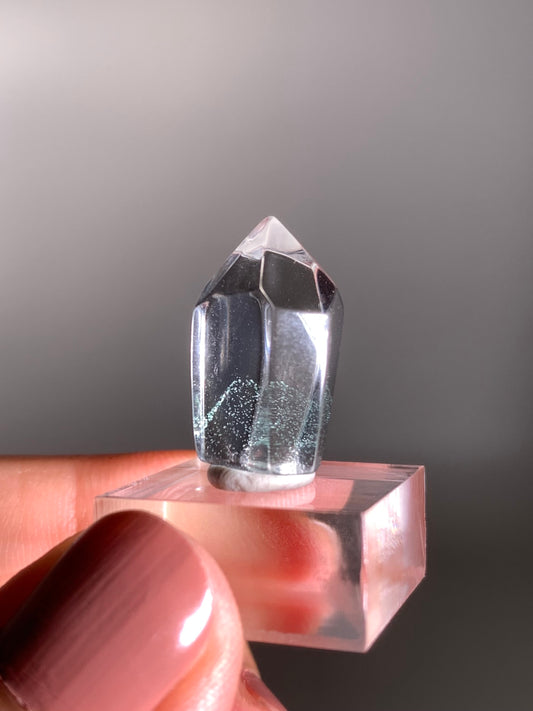 Polished Phantom Quartz Tower with Rare Tiffany Blue Color from Madagascar