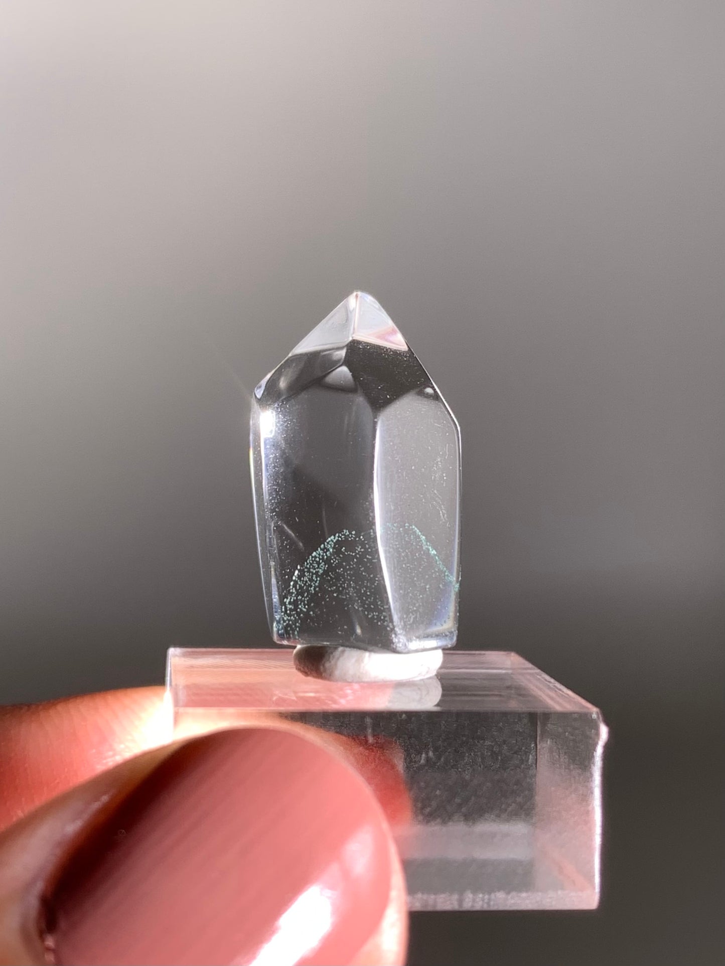 Polished Phantom Quartz Tower with Rare Tiffany Blue Color from Madagascar