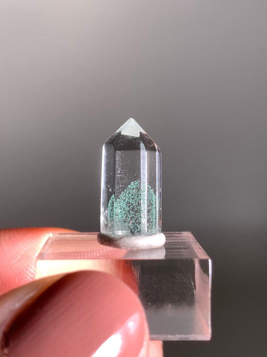 Polished Phantom Quartz Tower with Rare Tiffany Blue Color from Madagascar