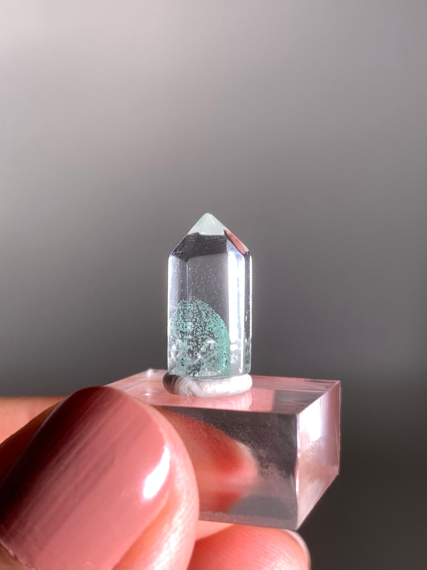 Polished Phantom Quartz Tower with Rare Tiffany Blue Color from Madagascar