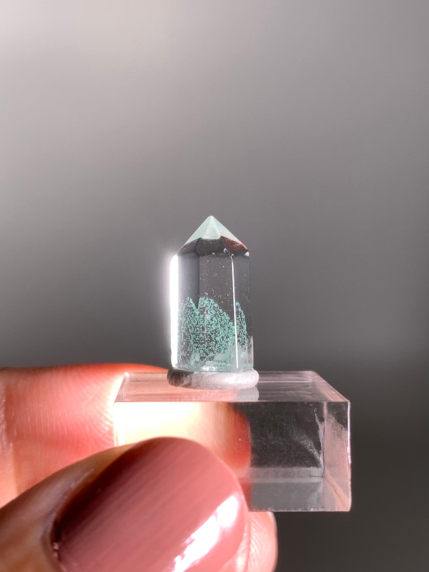 Polished Phantom Quartz Tower with Rare Tiffany Blue Color from Madagascar