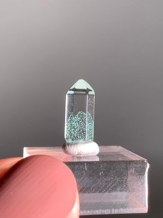 Polished Phantom Quartz Tower with Rare Tiffany Blue Color from Madagascar