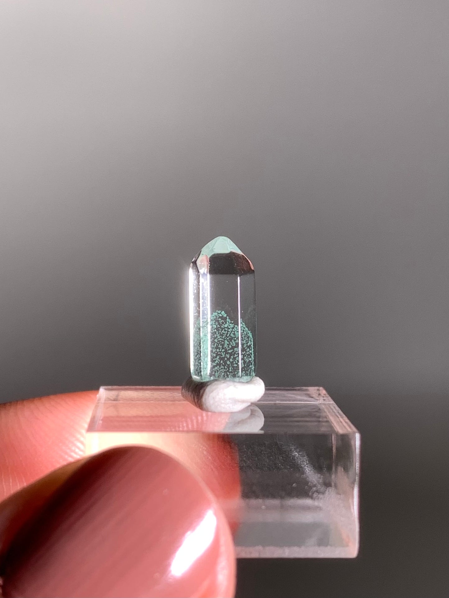 Polished Phantom Quartz Tower with Rare Tiffany Blue Color from Madagascar