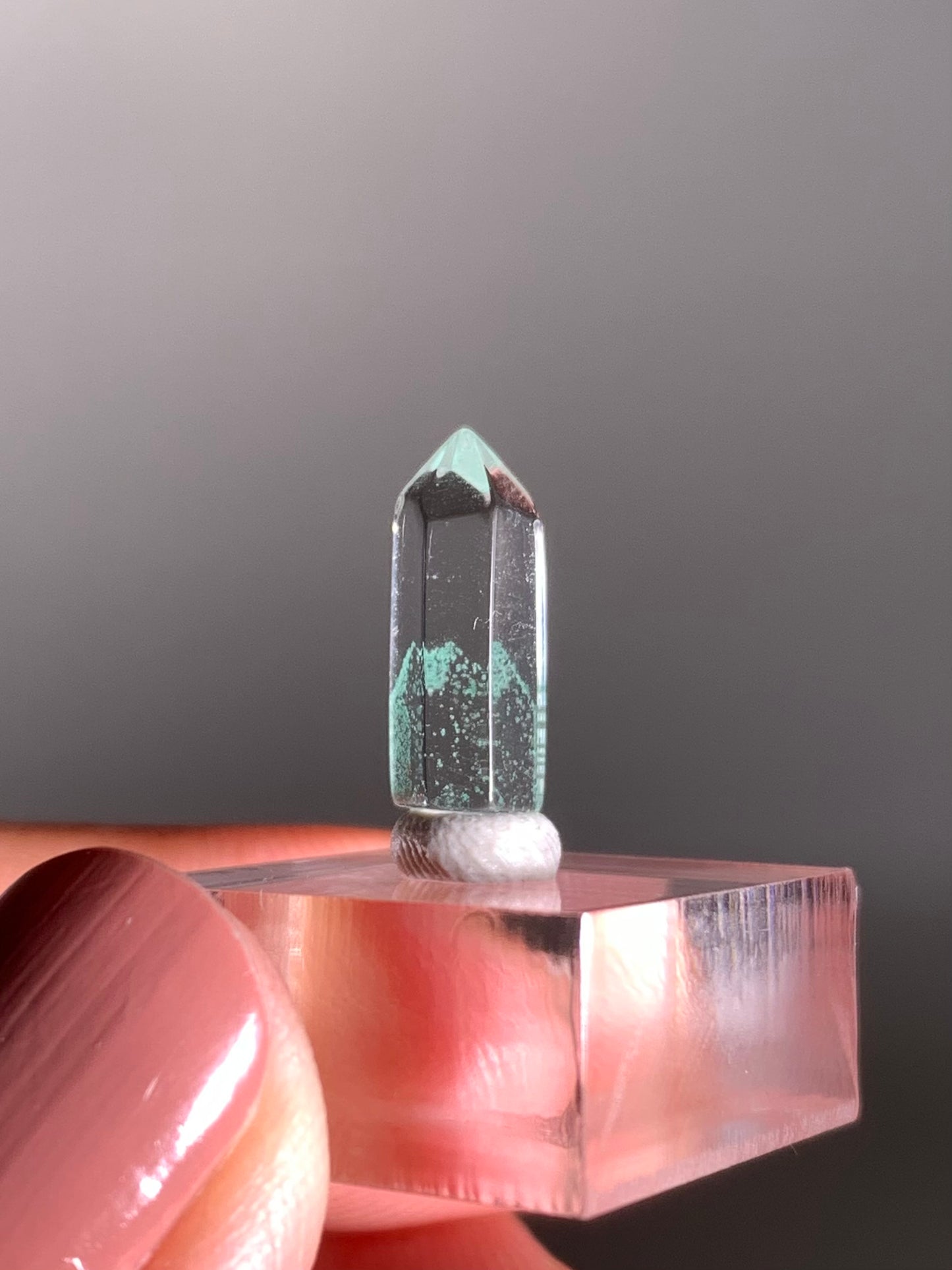 Polished Phantom Quartz Tower with Rare Tiffany Blue Color from Madagascar