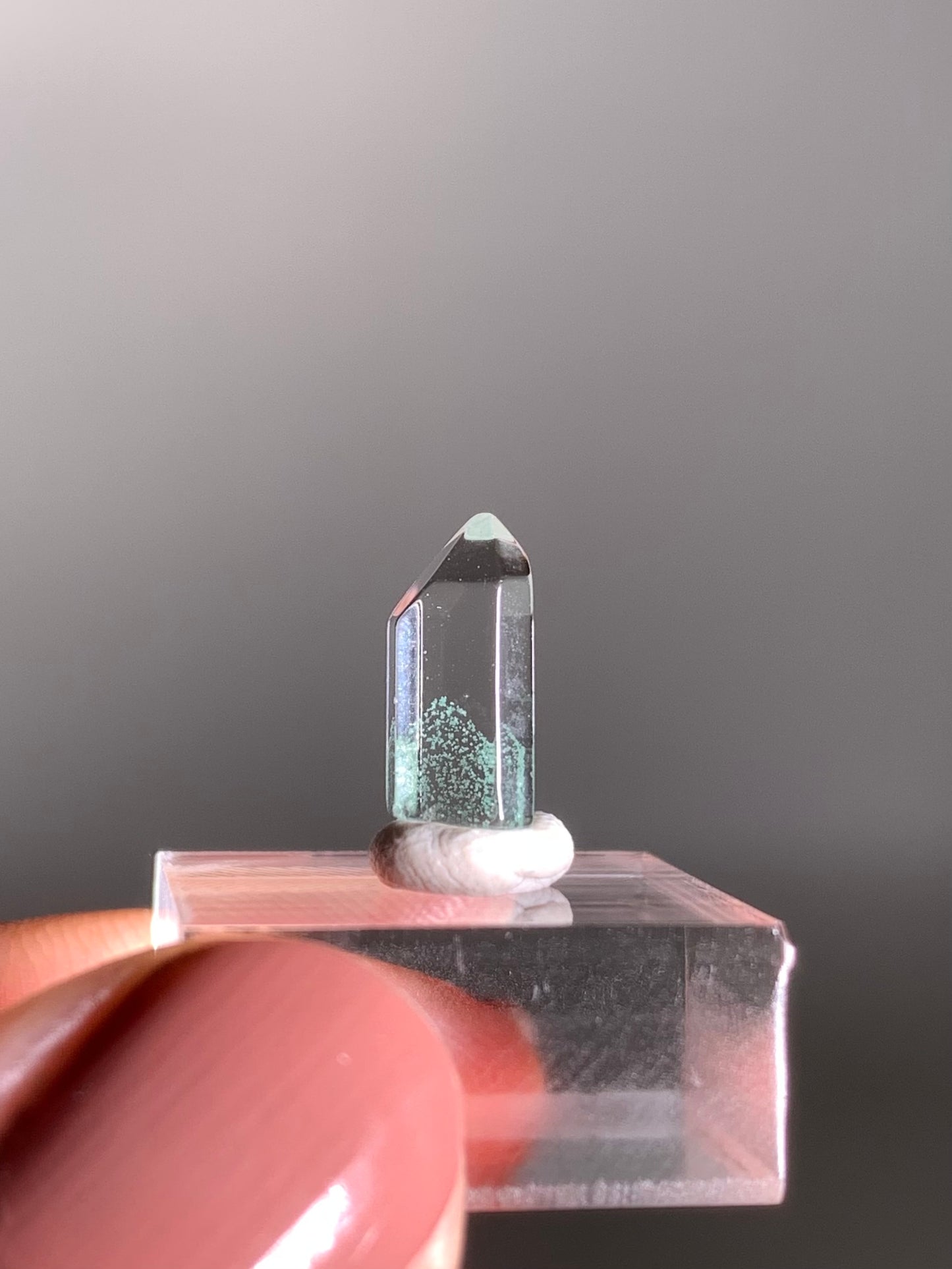 Polished Phantom Quartz Tower with Rare Tiffany Blue Color from Madagascar