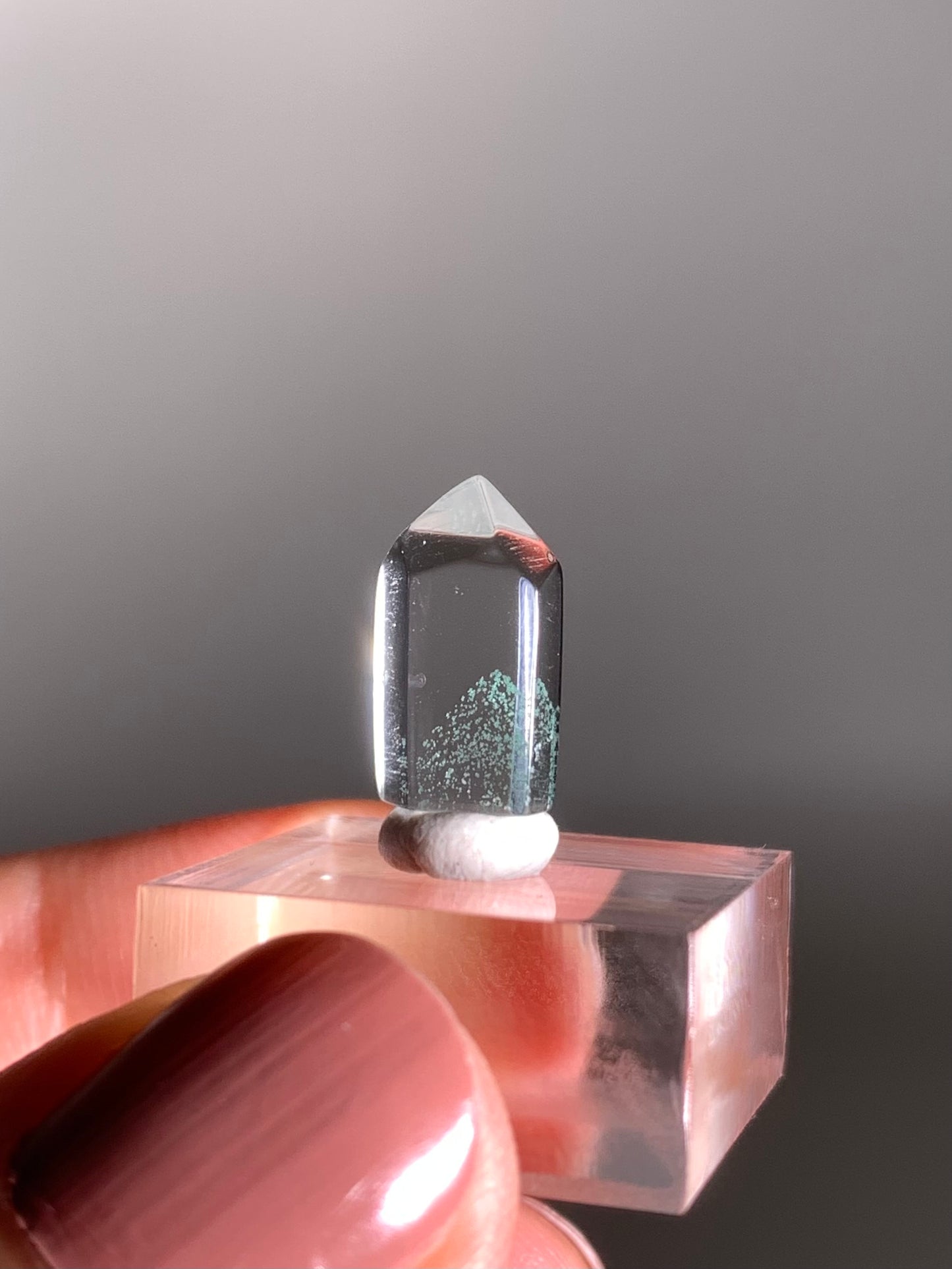 Polished Phantom Quartz Tower with Rare Tiffany Blue Color from Madagascar