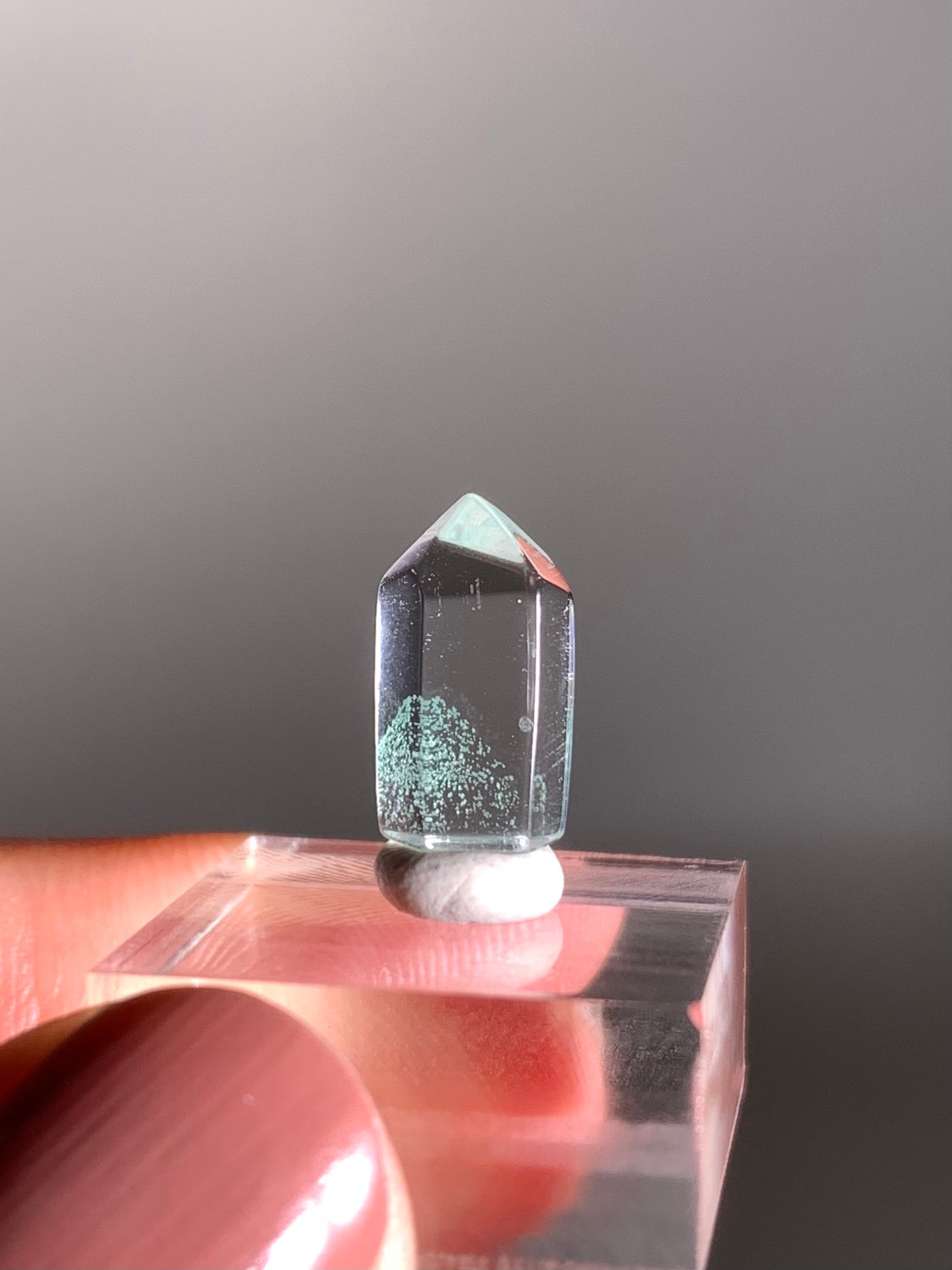 Polished Phantom Quartz Tower with Rare Tiffany Blue Color from Madagascar