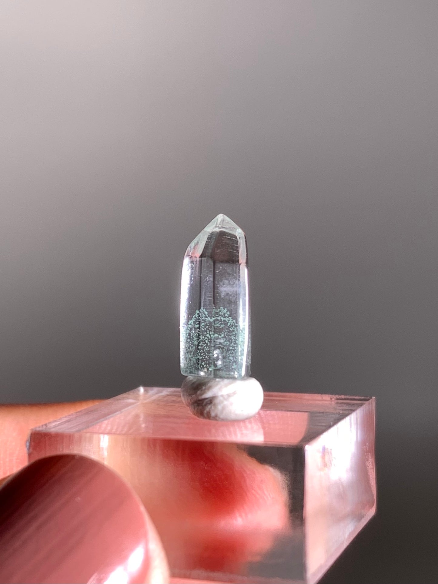 Polished Phantom Quartz Tower with Rare Tiffany Blue Color from Madagascar