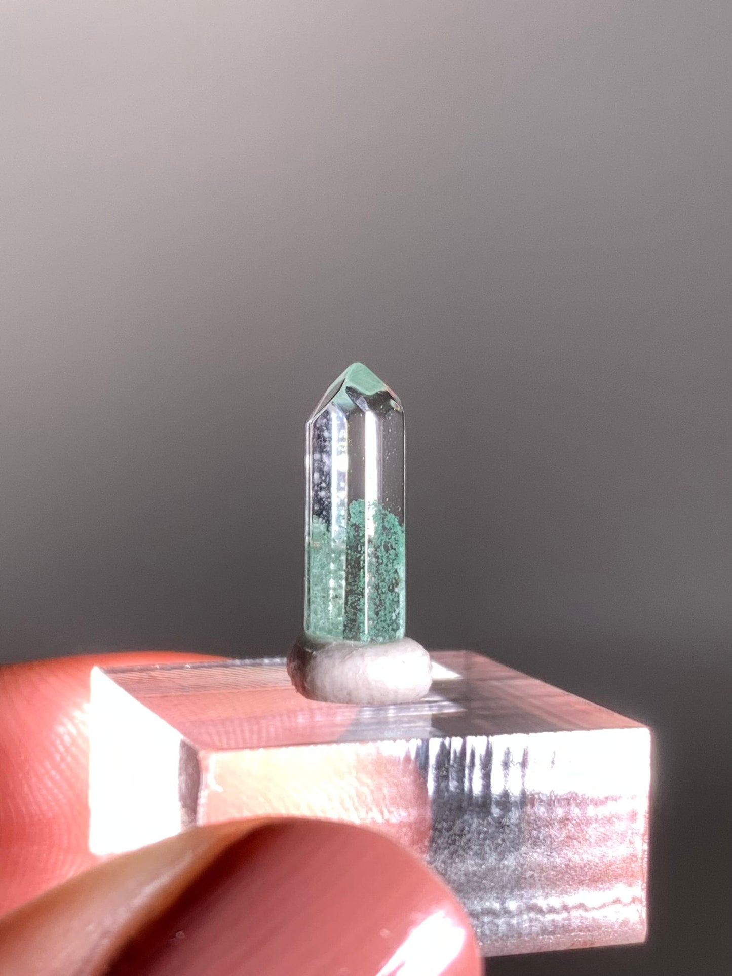 Polished Phantom Quartz Tower with Rare Tiffany Blue Color from Madagascar